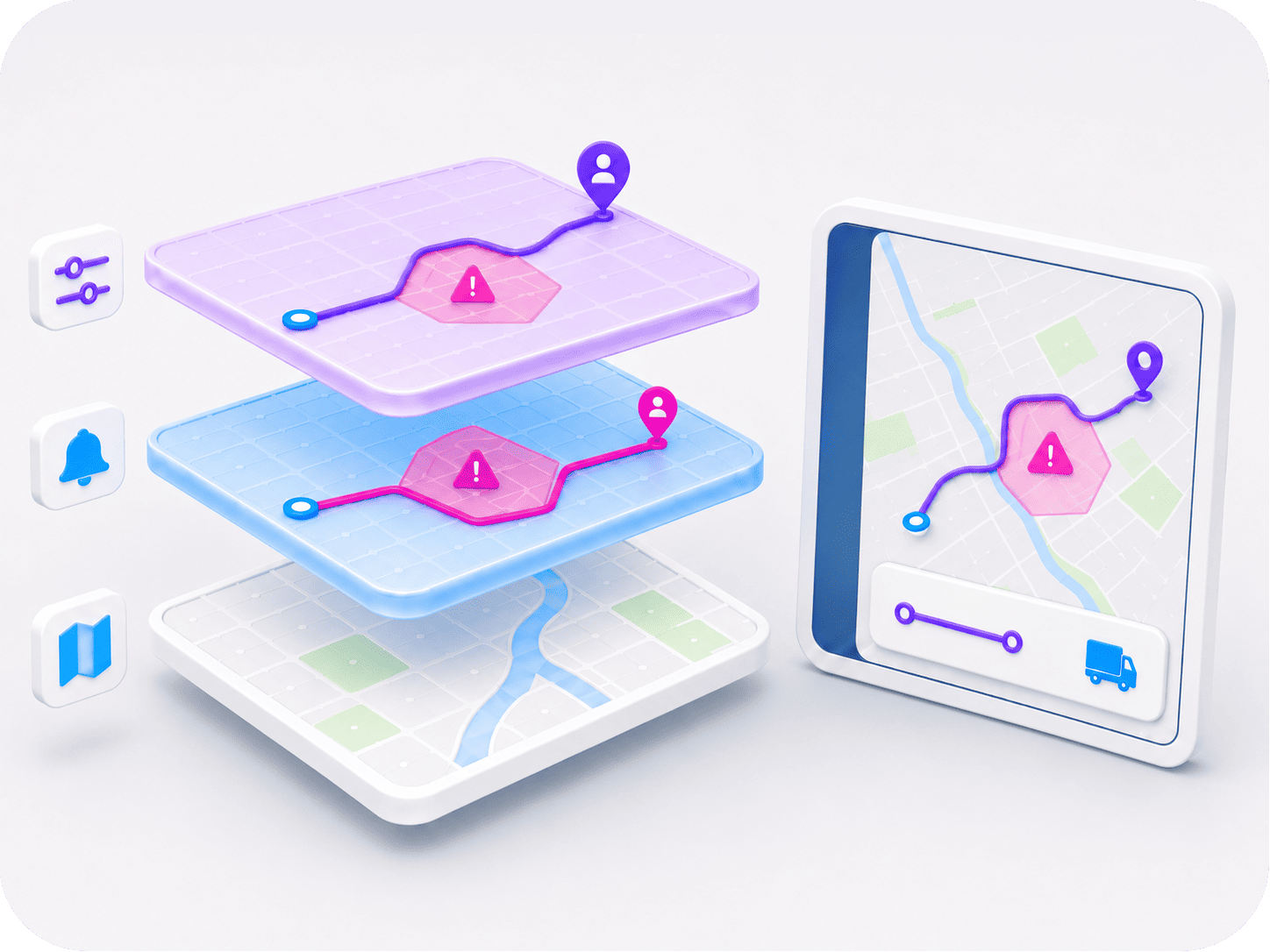 Layer-Ansatz der MAPSERVICES mit kundenspezifischen Anpassungen, Verkehrsdaten und Basiskarte